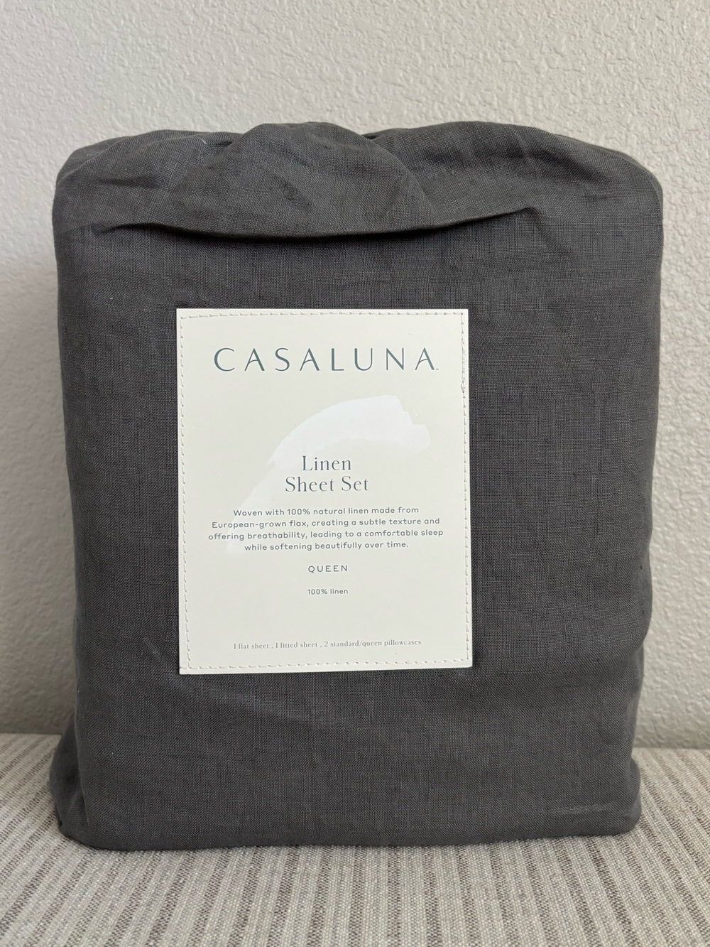 NWT Queen 100% Linen Sheet Set Dark Gray - Casaluna